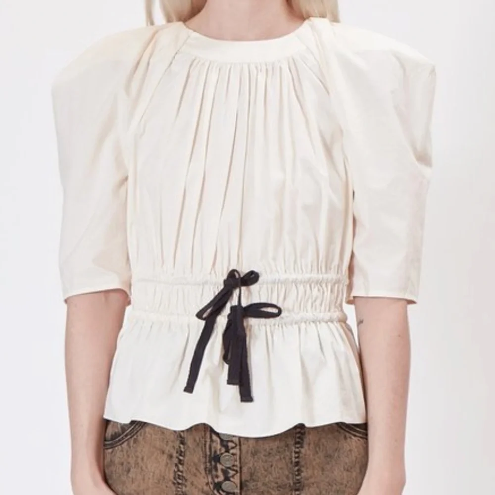 Ulla Johnson Denisa  Puff Sleeve Top Tie Waist in Cream Dogwood Size 0